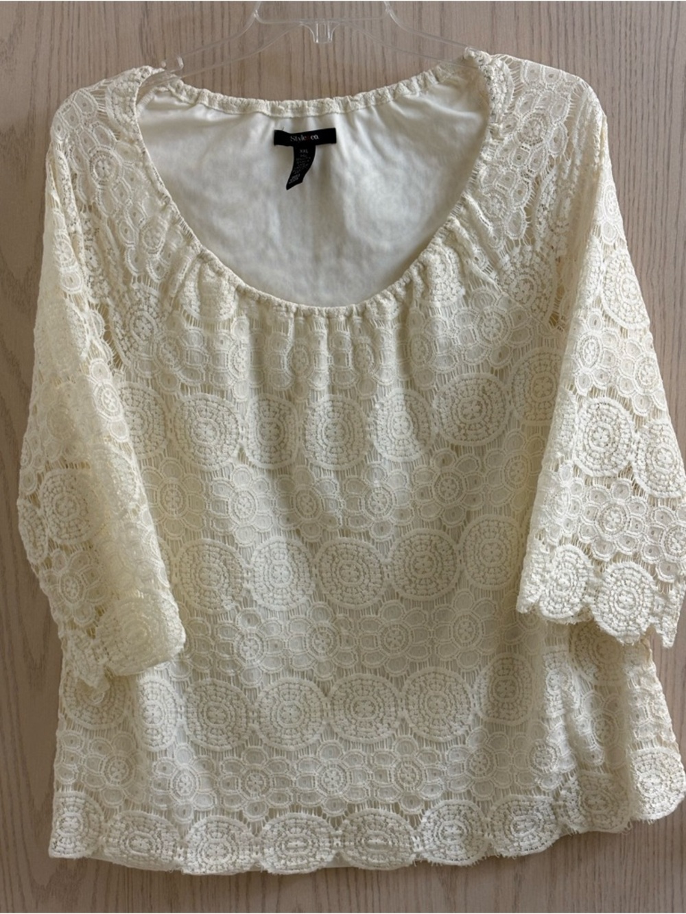 Style & Co. Cream Crochet Lace Scoop Neck Blouse